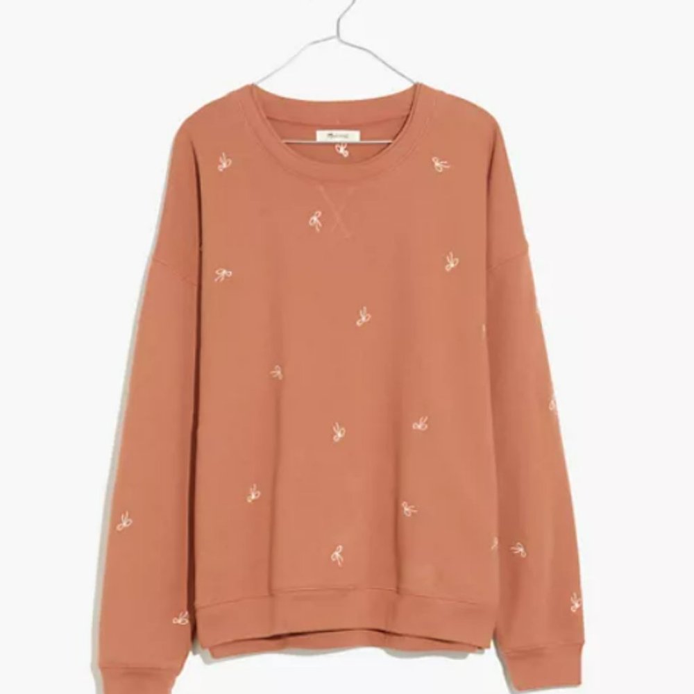 Madewell Bow Embroidered Double-Crewneck Sweatshirt
